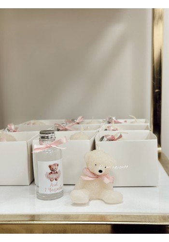 Pembe Detaylı Teddy Mum Kolonya Set